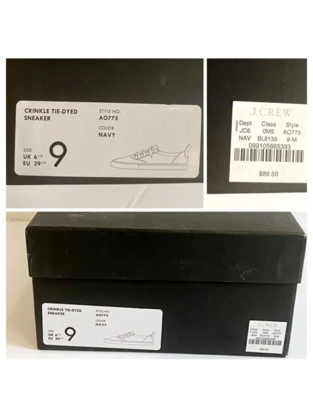 NIB J. Crew Blue Lace up Harbor Sneaker In Tie-dye